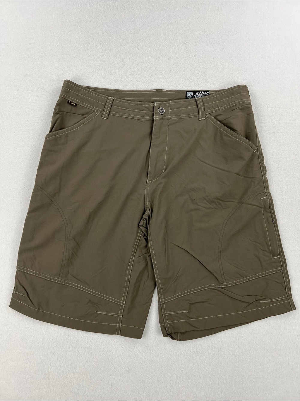 Kuhl Mens Renegade Shorts Olive Brown DURALUX Outdoor Hiking 12” Inseam Size 38